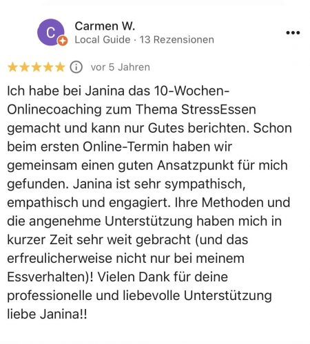 Rezension zu Online Coaching Carmen W Rezension zu Online Coaching Carmen W