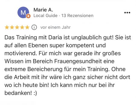 Rezension Marie A zum Personal Training Rezension Marie A zum Personal Training